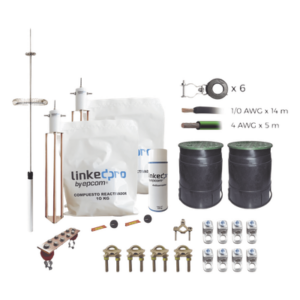 LINKEDPRO BY EPCOM KLP-TZ09-PRO – Kit de Protección Contra Rayos / Torre 9 m (29.5 ft) / Electrodo de Cobre Electrolítico / Pararrayos de Aluminio con Ionización / Filtro Equipotencial / Compuesto Reactivador