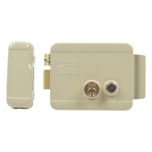 ASSA ABLOY 321-DCBI-ABG – Cerradura Eléctrica / Doble Cerrojo / 12 VCC/VCA / Consumo 2 A/4 A / Botón Integrado / Izquierda / Exterior