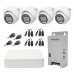 HIKVISION KH1080P4ESFH – Kit de Videovigilancia TurboHD / DVR 4 Canales / 4 Cámaras Eyeball 2 Megapixel / Audio por Coaxitron / Luz Dual 20 m (65.6 ft) Blanca + 30 m (98.4 ft) IR / IP67 / Fuente de Poder Seleccionable