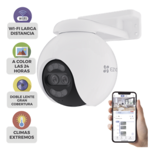 EZVIZ CS-H80X – Cámara PT IP / 4K Ultra HD / Panorámica 360° / Visión Nocturna Color 30 m (98.4 ft) / Lente Dual / Wi-Fi / IP65