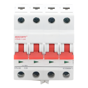 EPCOM POWERLINE FPV634PC25 – Protección Térmica/ Interruptor 4P, 25A,  Corriente Directa  1000 Vcc para Aplicación Fotovoltaica Montaje Riel DIN