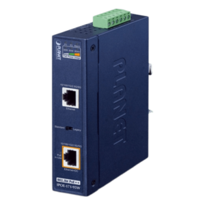 PLANET IPOE-171-95W – Inyector PoE++ Industrial / 95W / 2 Puertos RJ45 / Multi-Gigabit 5Gbps / -40 a 75°C / IP30 / Riel DIN o Pared