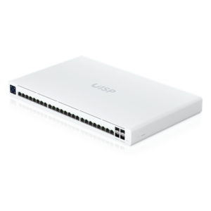 UBIQUITI UISP-S-PRO – Switch Administrable PoE / 24 Puertos GbE / 4 SFP+ 10G / PoE Pasivo 27 V 220 W / Pantalla Táctil 1.3"