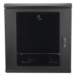 LINKEDPRO SR-19-12-GN3G – Gabinete Rack de Pared / 12 Unidades / 19 Pulgadas / Carga 100 kg / Vidrio Templado / Acero Calibre 18 / Ventilación Superior 120 mm