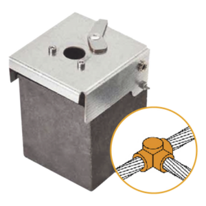 APLICACIONES TECNOLOGICAS AT-W20/W20/TH – Molde de Grafito Horizontal Unión en T / Cable 2/0 AWG (70 mm²) / 70 Soldaduras / Acero Electrogalvanizado / Normativa UNE 21186