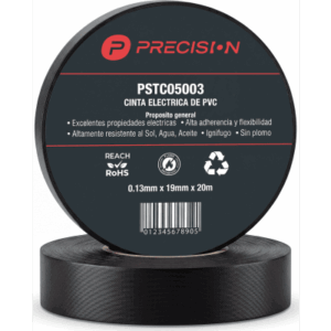 PRECISION PST-C050-03 – Cinta de Aislar Eléctrica / Vinilo PVC / Espesor 0.13 mm / Ancho 19 mm / Longitud 20 m (65.6 ft) / Aislamiento 600 V / Retardante a la Flama