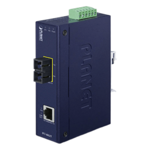 PLANET IFT-802T – Convertidor de Medios Industrial / 10/100 Base-TX a 100 Base-FX / Multimodo SC / Alcance 2 km / IP30 / -40 a 75°C