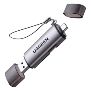 UGREEN 50706 – Lector de Tarjetas / USB-C 3.1 + USB-A 3.0 / 5 Gbps / Dual Ranura SD/MicroSD / Lectura Simultánea / Aluminio / OTG