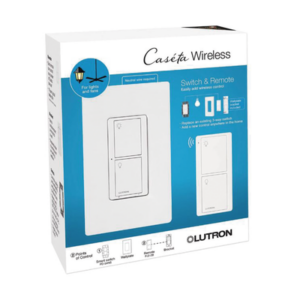 LUTRON CASETA WIRELESS PPKG1WSWH – Kit Interruptor de Pared Inalámbrico / 5 A / 120 V / Control Remoto 2 Botones / RF a Través de Muros / Requiere Neutro