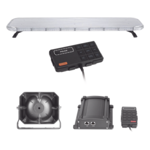 EPCOM INDUSTRIAL SIGNALING X75RBSKITF – Kit de Equipamiento para Unidades de Seguridad Pública / Barra LED 132 LEDs Hyperlux G3 / 22 Módulos Control Tráfico Rojo/Azul / Sirena 100 W / IP65 / SAE J1345