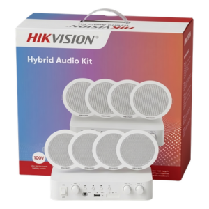 HIKVISION DS-QAE0KA60206-4 – Kit de Amplificador Bluetooth / 4 Altavoces para Plafón / 2 Canales 30W / Control de Volumen Independiente / 100V/70V