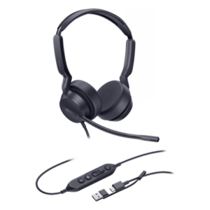 YEALINK UH42-DUAL-TEAMS-USB-C/A – Auriculares Profesionales USB / Cancelación de Ruido con IA / Altavoz 35 mm / Certificado Microsoft Teams / USB-C con Adaptador USB-A / Diseño Ergonómico Binaural
