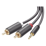 UGREEN 10512 – Cable de Audio / 3.5mm Macho a 2 RCA Macho / 3 m (9.84 pies) / Blindaje Múltiple / Conectores Chapados en Oro / TPE Ecológico