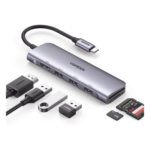 UGREEN 20956A – Docking Station USB-C / 6 en 1 / HDMI 4K@30Hz / 3 Puertos USB 3.0 / Lector SD + Micro SD / Aluminio