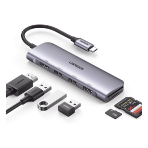 UGREEN 20956A – Docking Station USB-C / 6 en 1 / HDMI 4K@30Hz / 3 Puertos USB 3.0 / Lector SD + Micro SD / Aluminio