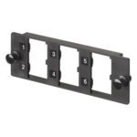 PANDUIT FMP6 – Placa Modular / 6 Puertos Mini-Com / Fibra Óptica, Cobre, Audio y Video / 109.2 mm (4.3') Ancho / Negro