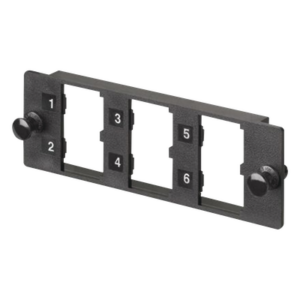 PANDUIT FMP6 – Placa Modular / 6 Puertos Mini-Com / Fibra Óptica, Cobre, Audio y Video / 109.2 mm (4.3') Ancho / Negro