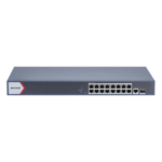 HIKVISION DS-3E1518P-EI/M – Switch PoE+ Monitoreable / 16 Puertos Gigabit / 1 Puerto Uplink Gigabit / 1 Puerto SFP / Alcance Extendido 300 m (984.3 ft) / 130 W / Gestión en Nube
