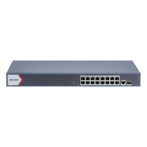 HIKVISION DS-3E1518P-EI/M – Switch PoE+ Monitoreable / 16 Puertos Gigabit / 1 Puerto Uplink Gigabit / 1 Puerto SFP / Alcance Extendido 300 m (984.3 ft) / 130 W / Gestión en Nube