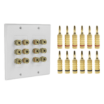 EPCOM PROAUDIO EP-WP6S-KIT – Placa de Pared para Altavoces / 6 Canales / 12 Postes Banana / Chapado en Oro / 115x115x15 mm (4.5x4.5x0.6 in)