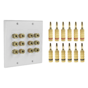 EPCOM PROAUDIO EP-WP6S-KIT – Placa de Pared para Altavoces / 6 Canales / 12 Postes Banana / Chapado en Oro / 115x115x15 mm (4.5x4.5x0.6 in)