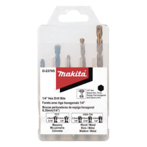 MAKITA D-23765 – Juego de Brocas Hexagonales / 5 Piezas / Vástago 1/4" / Concreto y Metal / Taladros 3/8" y 1/2"
