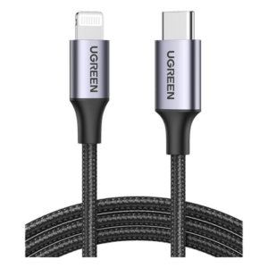 UGREEN 60761 – Cable USB-C a Lightning / 2 m (6.56 ft) / Certificado MFi / Carga Rápida 60W / 480 Mbps / Nylon Trenzado / Aluminio