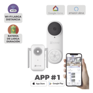 EZVIZ CS-DB2KIT – Videoportero Wi-Fi / 3 Megapixel / Ángulo 176° / Batería 5200 mAh / IP65 / Detección PIR 5 m (16.4 ft) / Audio Bidireccional