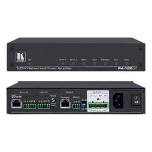 KRAMER PA-120NET – Amplificador de Potencia / 120W / Dante / DSP 32-bit / Hi-Z 70V-100V / Lo-Z 4Ω-8Ω / RS-232 / Control IP / 1U ½ 19"