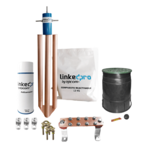 LINKEDPRO BY EPCOM LPGROUND200AKIT – Kit Puesta a Tierra 200A / Electrodo Cobre Electrolítico / Diseño Delta / Filtro Equipotencial / Compuesto 12 kg / Barra Unión + Conectores + Registro