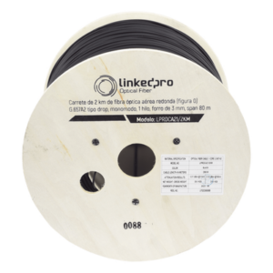 LINKEDPRO BY EPCOM LP-RDC-A2-1/2KM – Carrete de 2 km de Fibra Óptica Aérea redonda (Figura 0) G.657A2 tipo Drop, Monomodo, 1 hilo, forro de 3 mm, Span 80m