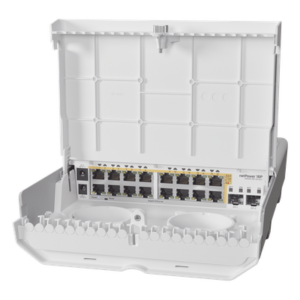 MIKROTIK CRS318-16P-2S+OUT – Switch administrable / 16 puertos Gigabit PoE / 2 puertos SFP+ 10G / Exterior / 36 Gbps sin bloqueo / 72 Gbps capacidad de conmutación