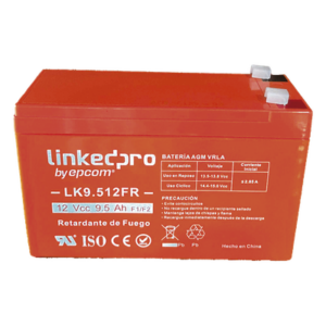 LINKEDPRO BY EPCOM LK9.512FR – Batería de Respaldo AGM / 12 VCC / 9.5 Ah / Retardante a la Flama UL94-V0 / Vida Útil 5 Años / Terminales F1 con Adaptador F2