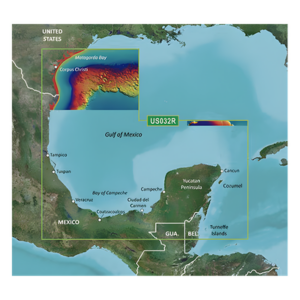 GARMIN 10-C0733-00 – Carta Náutica Digital / Sur del Golfo de México / Contornos 1 ft / Sombreado de Profundidad 10 Rangos / Auto Ruta por Profundidad