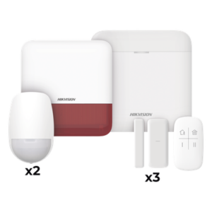 HIKVISION DS-PWA48-KSV2(R) – Kit de Alarma Inalámbrica / 48 Zonas / GSM 3G/4G + Wi-Fi 2.4 GHz / Sirena Exterior Roja / Detección 15 m (49.2 ft) / 433 MHz