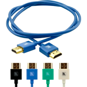 KRAMER C-HM/HM/PICO/BL-3 – Cable HDMI Ultra Delgado Alta Velocidad con Ethernet | 4K@60Hz (4:4:4) | 18Gbps | Conector HDMI Delgado 16 mm (0.63 in) | Radio de Curvatura 36 mm (1.42 in) | Triple Blindaje | Conectores Chapados en Oro 24K | 0.9 m | Azul