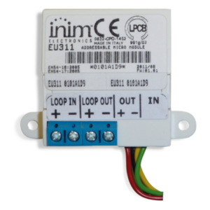 INIM ELECTRONICS EU-311 – Micromódulo Direccionable / 1 Entrada Supervisada / 1 Salida 20 mA / Aislador Integrado / Certificación EN54-17/18