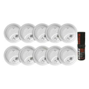 SDI 1046832KSABRE – Kit de Detectores de Humo Autónomos / Sensor por Ionización / Alarma 85 dB / Humo Sintético Incluido / Batería Lateral
