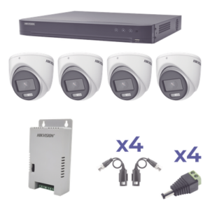 HIKVISION KH1080P4EC – Kit TurboHD ColorVu / DVR 4 Canales / 4 Cámaras 1080p / Exterior 2.8 mm / 98° / Fuente Regulada / Transceptores UTP