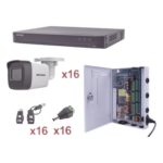 HIKVISION KH1080P16BW – Kit TurboHD / 16 Canales / 1080p / 16 Cámaras Bala / IR 30 m (98.4 ft) / Transceptores UTP / Fuente Profesional