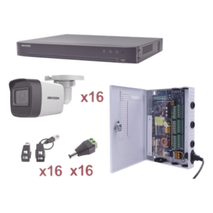 HIKVISION KH1080P16BW – Kit TurboHD / 16 Canales / 1080p / 16 Cámaras Bala / IR 30 m (98.4 ft) / Transceptores UTP / Fuente Profesional