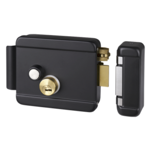ACCESSPRO BL-ACCESSRIMB – Cerradura Eléctrica con Botón de Salida / Doble Cerrojo / 12 VCD / Exterior / Apertura Derecha / 129 x 103 x 38 mm
