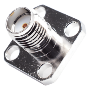 RF INDUSTRIES,LTD RSA-3271 – Conector SMA Hembra / Montaje Panel Cuadrado 12.7 mm (0.5 in) / 4 Perforaciones 8.64 mm (0.34 in) / Soldable / Níquel-Oro-PTFE