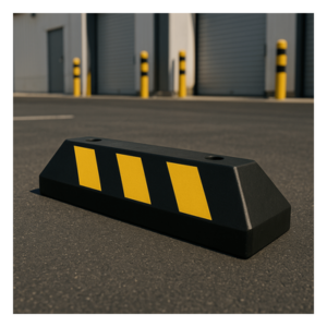 ACCESSPRO AC55TV-2 – Tope de Estacionamiento Vehicular / Hule Reciclado / 55cm / 1.8ft / Franjas Amarillas Reflejantes / Carga 5 Toneladas