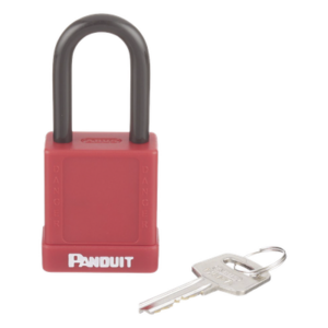 PANDUIT PSL-8 – Candado de Bloqueo LOTO / Llave Única / Dieléctrico / Grillete Acero 38.1 mm / Cuerpo Aluminio 45x20x40 mm / Color Rojo