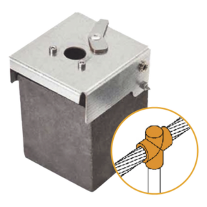APLICACIONES TECNOLOGICAS ATW20/T16/TV – Molde de Grafito Vertical / Unión en T / Cable 2/0 AWG a Pica 5/8 in (16 mm) / 70 Soldaduras / Acero Electrogalvanizado / IEC 62305