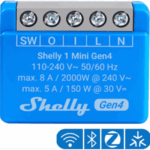 SHELLY SHELLY1MINIGEN4 – Mini Interruptor Inteligente / Wi-Fi 2.4, Zigbee, Bluetooth, Matter / 1 Canal 8A / 110-240V AC / Contacto Seco / 29x35x16 mm (1.14x1.38x0.63 in)