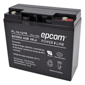 EPCOM POWERLINE PL-18-12-FR – Batería 12 Vcc / 18 Ah / UL / AGM-VRLA / Retardante a la flama / Para uso en equipo electrónico,Alarmas de intrusión / Incendio/ Control de acceso / Video Vigilancia / Terminales tipo M5 ( HEX ) / Cargador recomendado CHR-80.