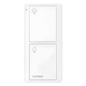 LUTRON ELECTRONICS PJ22BGWHL01 – Control Remoto Inalámbrico / 2 Botones On/Off / RF 431-437 MHz / Alcance 18 m (59.1 ft) / Batería 10 Años / Sin Cableado