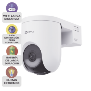 EZVIZ CSHB8C/4G/W – Cámara IP PT / 2K+ 4 Megapixel / Wi-Fi 6 + 4G LTE / Batería 5200 mAh / IP65 / IR 15 m (49.2 ft) / PTZ 340° Pan / 80° Tilt